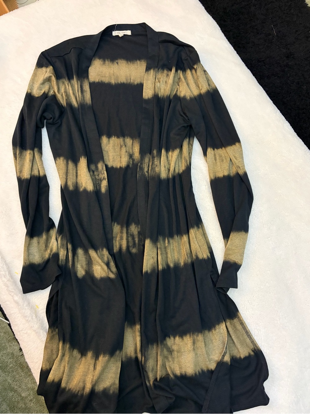 Maurices Black and Gold Tie-Dye Long Sleeve Open Cardigan Dress
